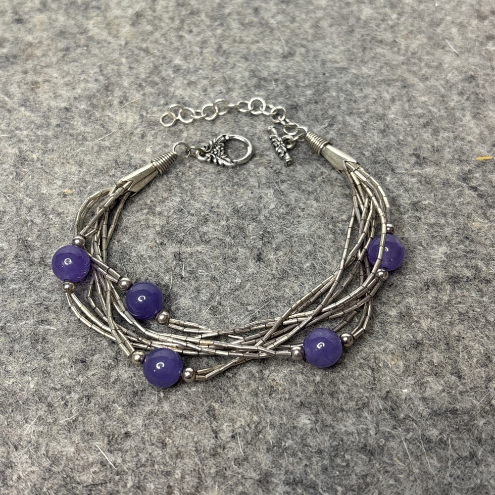 Carolyn Pollack Relios Sterling Silver Amethyst Liquid Silver Bracelet 6.5"